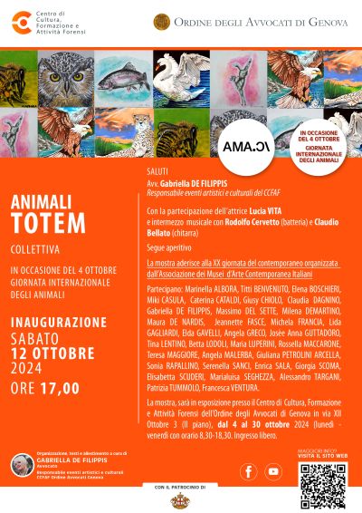 ANIMALI TOTEM in occasione della Giornata Internazionale degli animali, aderisce alla XX GIORNATA DEL CONTEMPORANEO