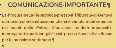 Procura della Repubblica presso il Tribunale di Genova - Ordine di Servizio 92/2025