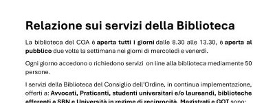 Relazione sui servizi della Biblioteca