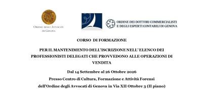 CORSO DI AGGIORNAMENTO DELEGATI ALLA VENDITA PER IL MANTENIMENTO DELL'ISCRIZIONE NELL'ELENCO DEI PROFESSIONISTI CHE PROVVEDONO ALLE OPERAZIONI DI VENDITA